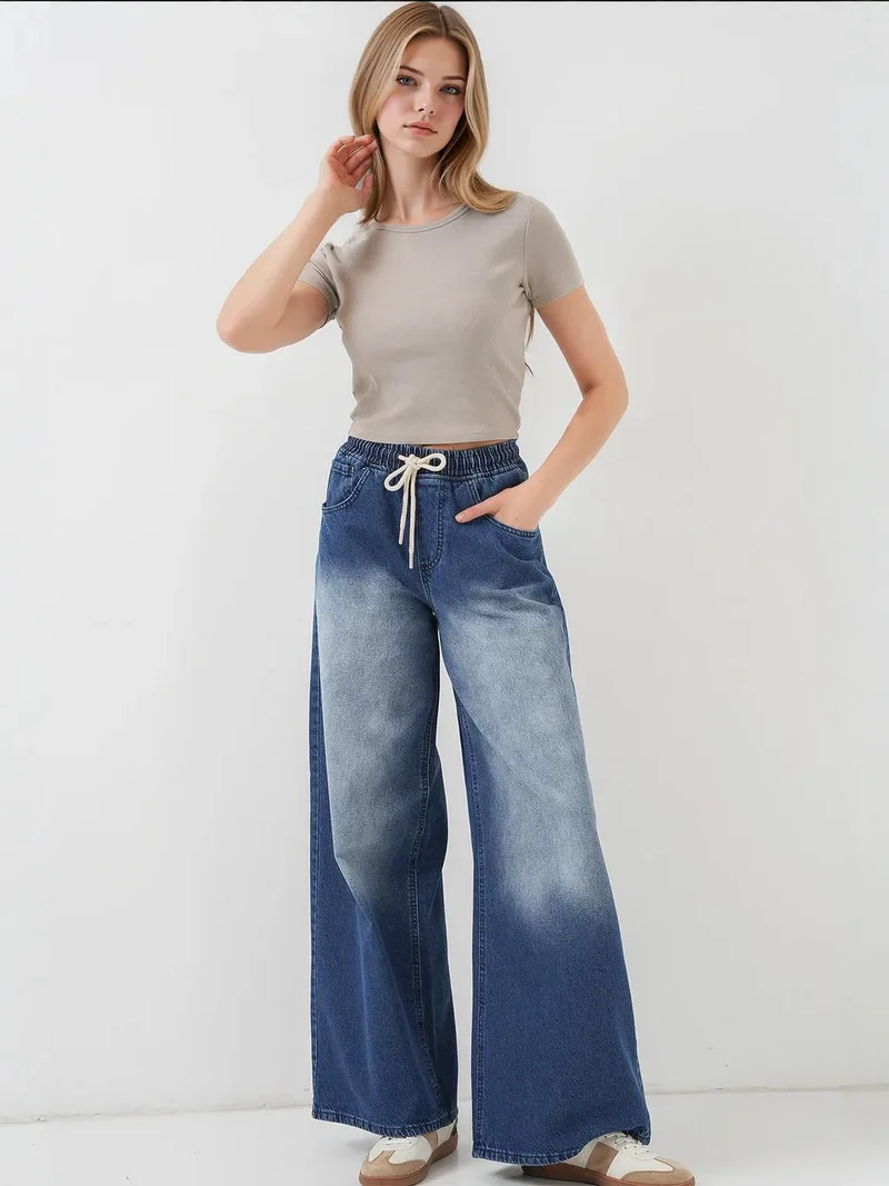 BDART Gradient Loose Fit Wide Leg Jeans with Drawstring