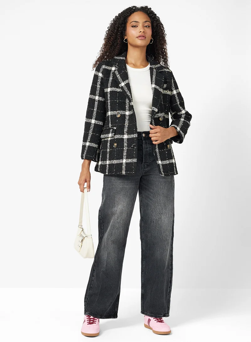 Ginger Woolen Longline Plaid Coat