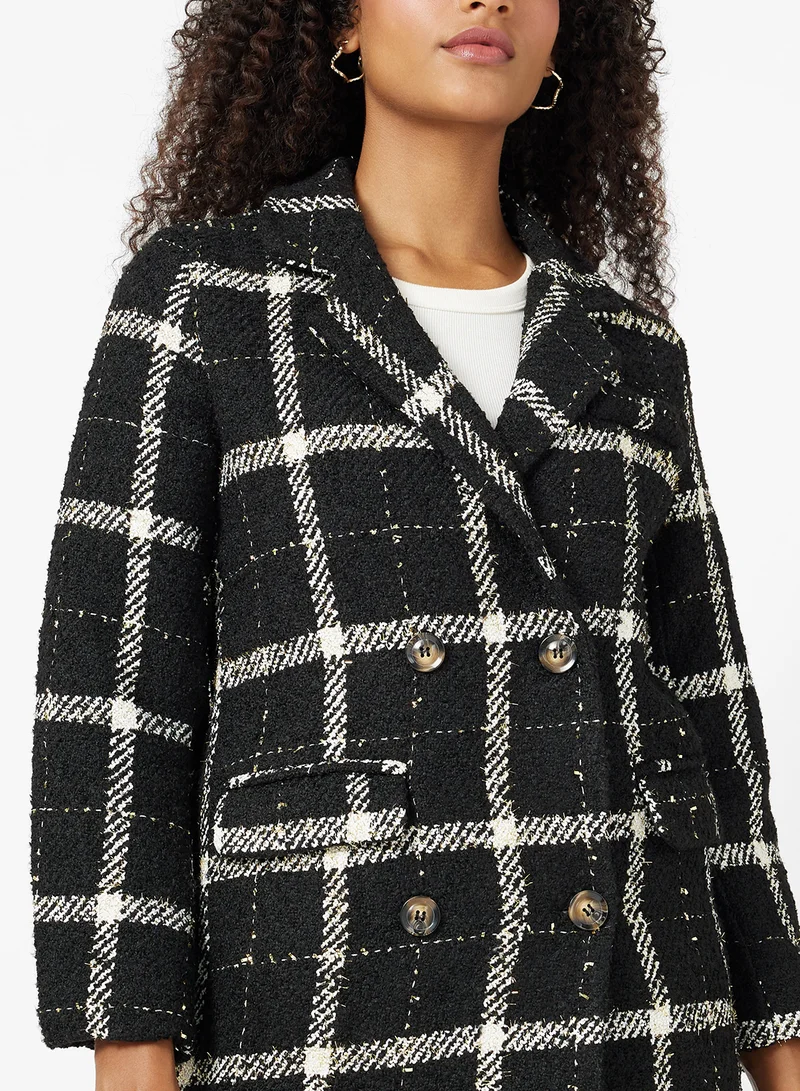 Ginger Woolen Longline Plaid Coat