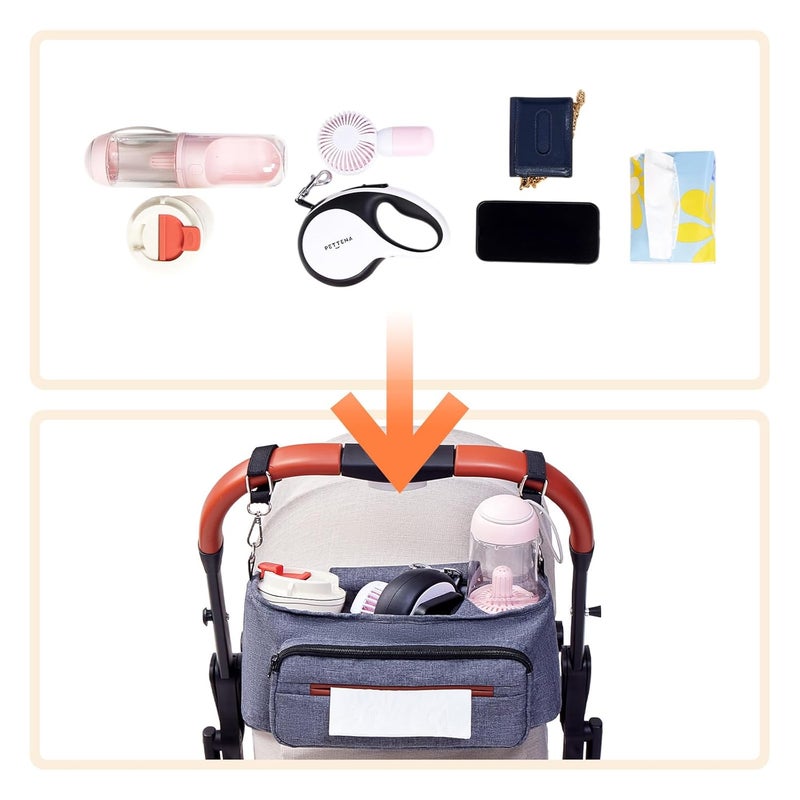 Pettena Dog Stroller Organizer with 2 Cup Holders Treat Pocket NonSlip Straps Dog Stroller Accessories Storage Bag for Pet Essentials - Image 4