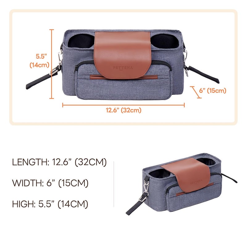 Pettena Dog Stroller Organizer with 2 Cup Holders Treat Pocket NonSlip Straps Dog Stroller Accessories Storage Bag for Pet Essentials - Image 2