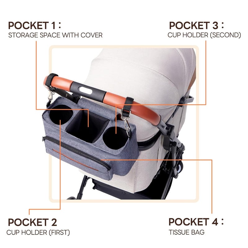 Pettena Dog Stroller Organizer with 2 Cup Holders Treat Pocket NonSlip Straps Dog Stroller Accessories Storage Bag for Pet Essentials - Image 5
