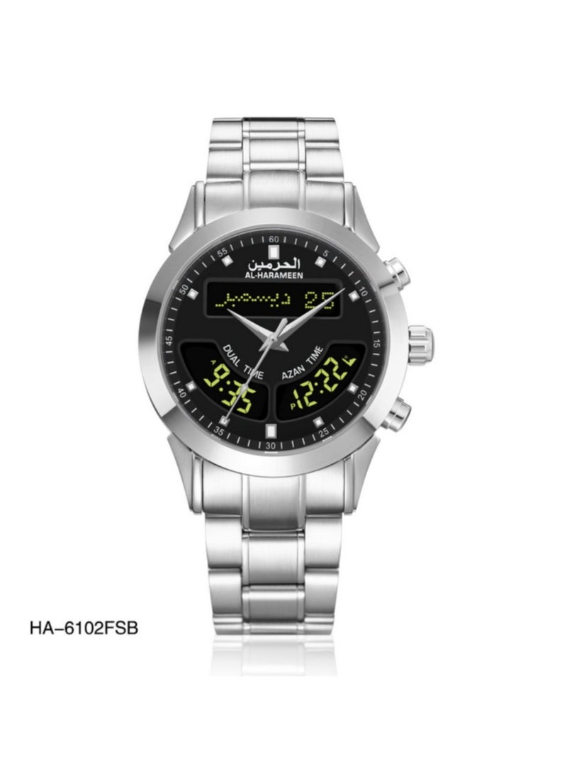 الحرمين ساعة يد رقمية وتناظرية لأوقات الصلاة في جميع أنحاء العالم