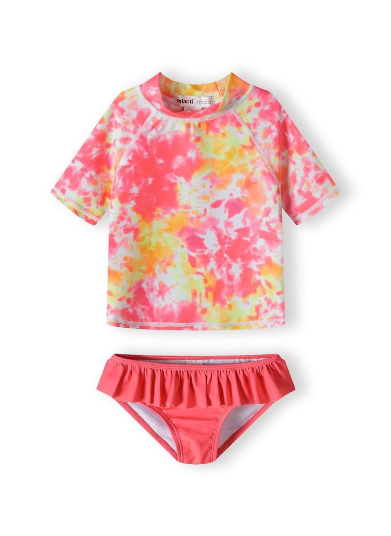MINOTI Girls short sleeve rash top and swim briefs coral - Image 1