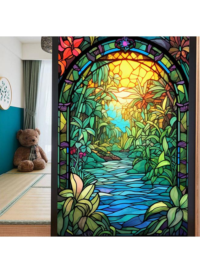 الأزرق جي دبليو BL112 -170 زهرة البحر ملصق زجاج إلكتروستاتيكي PVC ملصق نافذة خالي من الغراء ملصق زجاج نافذة ديكور المنزل - Image 1