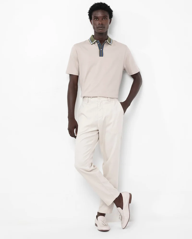 Rare Rabbit Rare Rabbit Men's Territ Beige Short Sleeve Collared Neck Regular Fit Plain Polo T-Shirt
