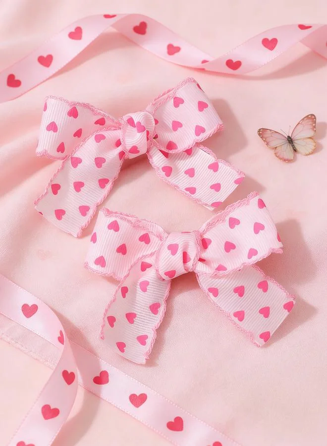 تايك تو Pack of 2 - Girls Hearts print Bow Hair Clips