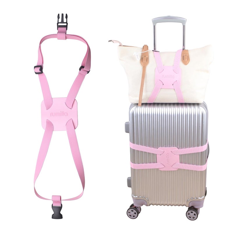 RUMILLA Luggage Bungee Strap for Suitcases - Add a Bag, Travel Bag Bungee Belt - Pink Luggage Strap (1PCS) - Image 1