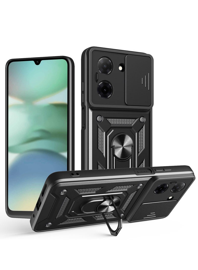 for Redmi A5 4G/Xiaomi POCO C71 4G 171.7mm Case Cover, Slide Camera Lens Cover, Magnetic Ring Holder Kickstand Protective Phone Case for Redmi A5 4G/Xiaomi POCO C71 4G 171.7mm, Black.  - Image 1