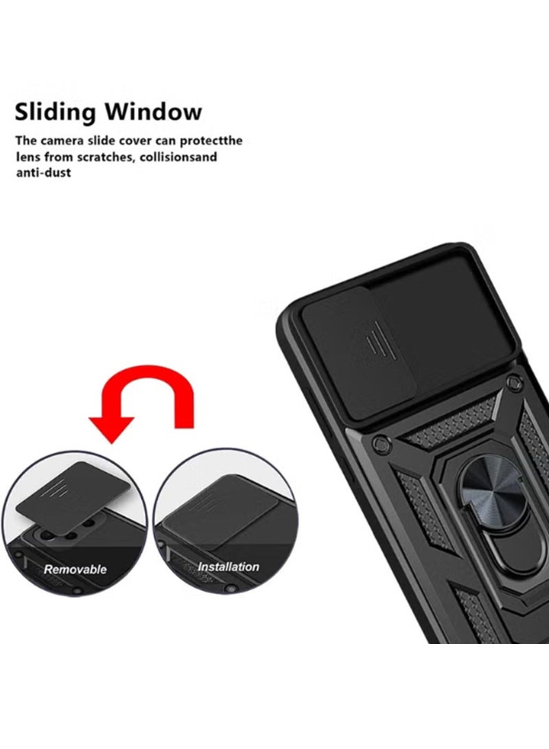 for Redmi A5 4G/Xiaomi POCO C71 4G 171.7mm Case Cover, Slide Camera Lens Cover, Magnetic Ring Holder Kickstand Protective Phone Case for Redmi A5 4G/Xiaomi POCO C71 4G 171.7mm, Black.  - Image 2
