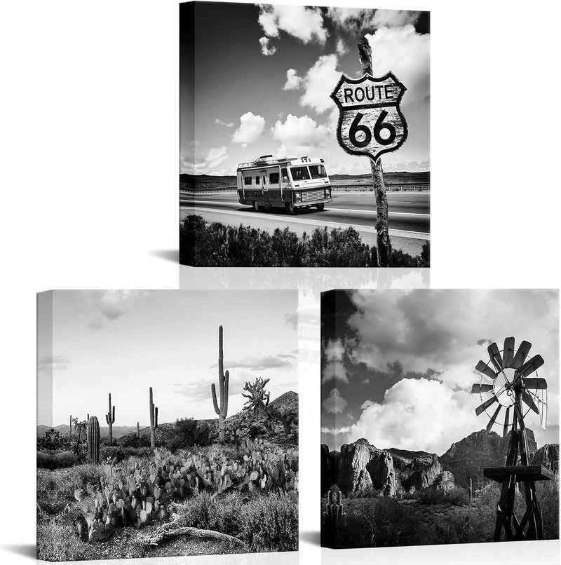 Kalormore 3 Piece Black and White Desert Landscape Canvas Art - Image 1