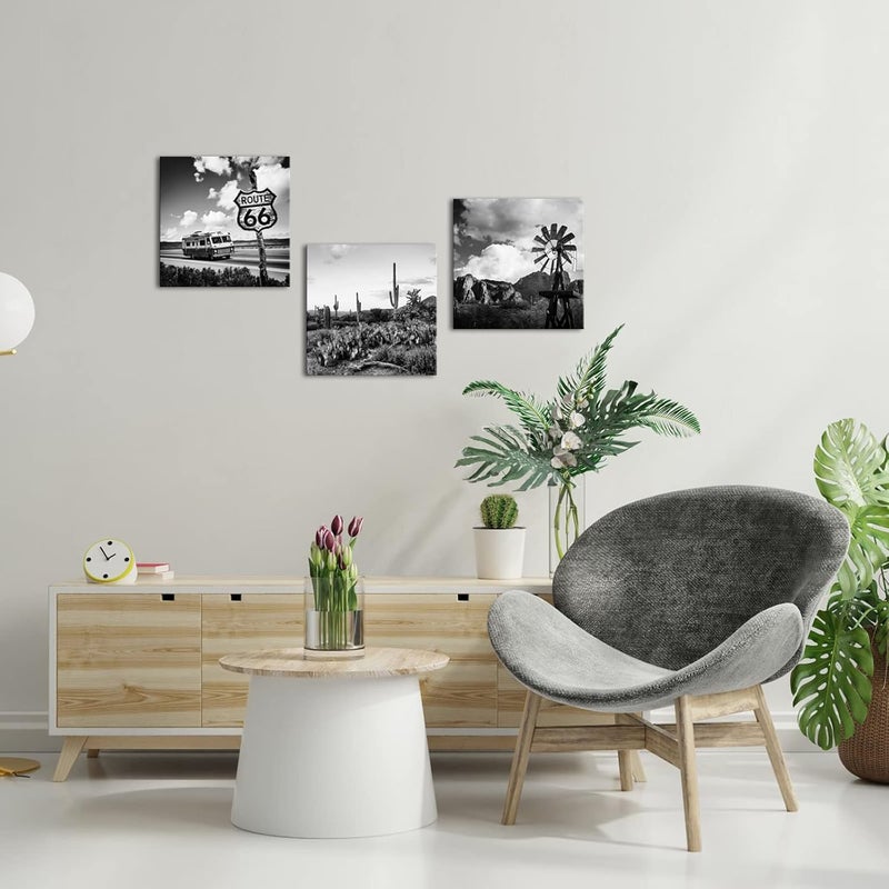 Kalormore 3 Piece Black and White Desert Landscape Canvas Art - Image 3