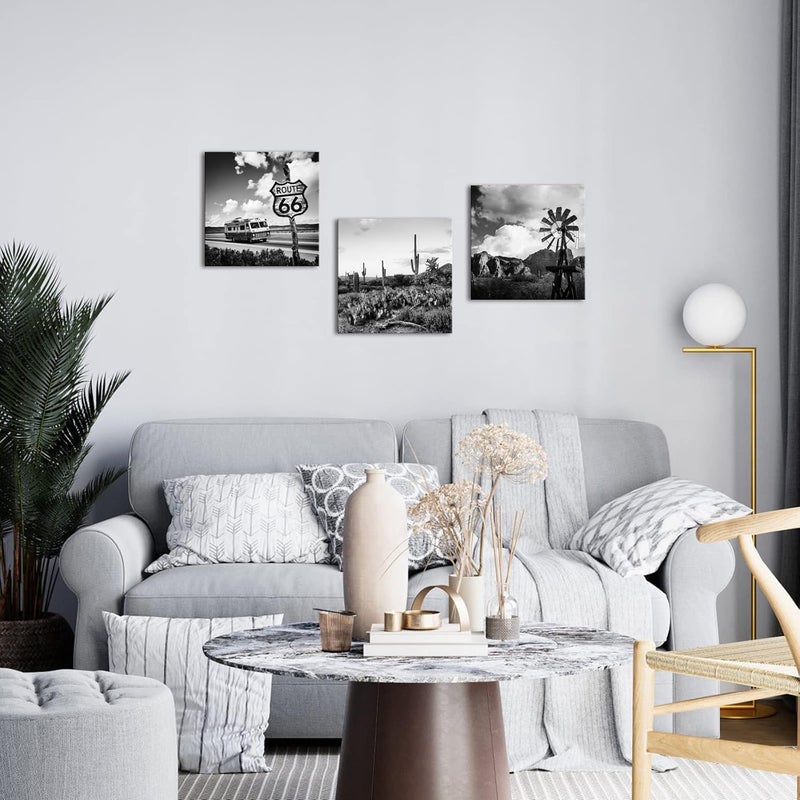Kalormore 3 Piece Black and White Desert Landscape Canvas Art - Image 2
