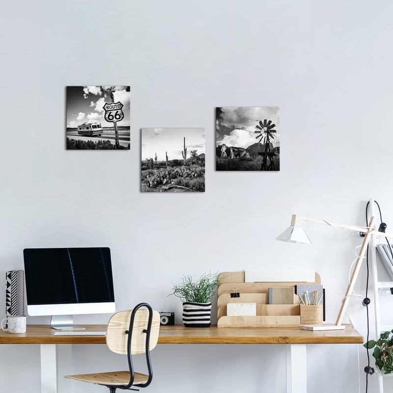 Kalormore 3 Piece Black and White Desert Landscape Canvas Art - Image 4
