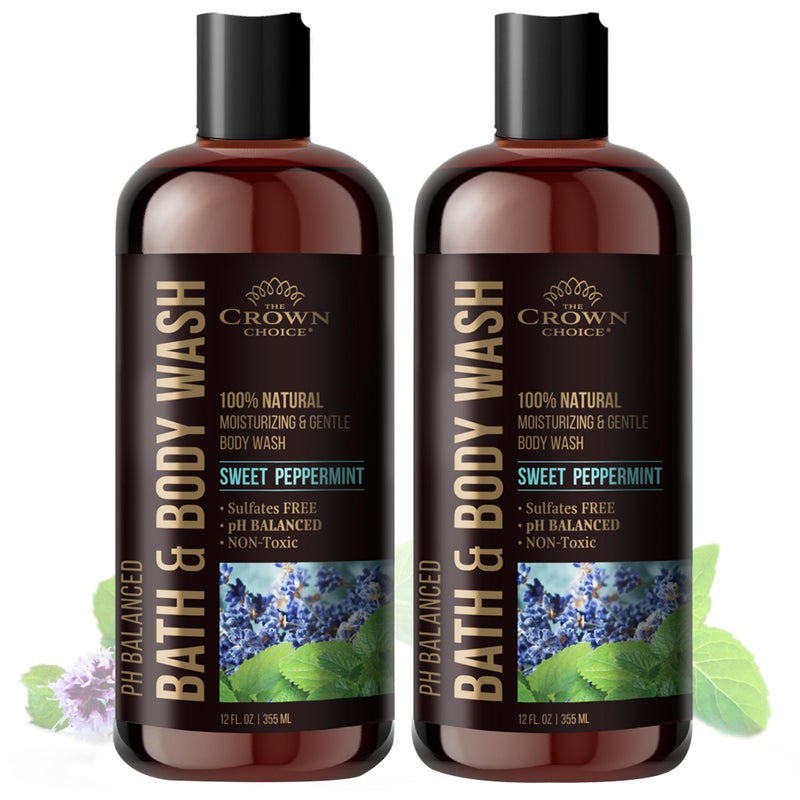 Natural Body Wash for Women Men  Kids  Peppermint  Lavender  12oz pH 55Best pH BalanceLiquid Soap for All Skin TypesMoisturizing Sulfate  Chemical Free Shower  Bath Liquid Gel 2 Packs