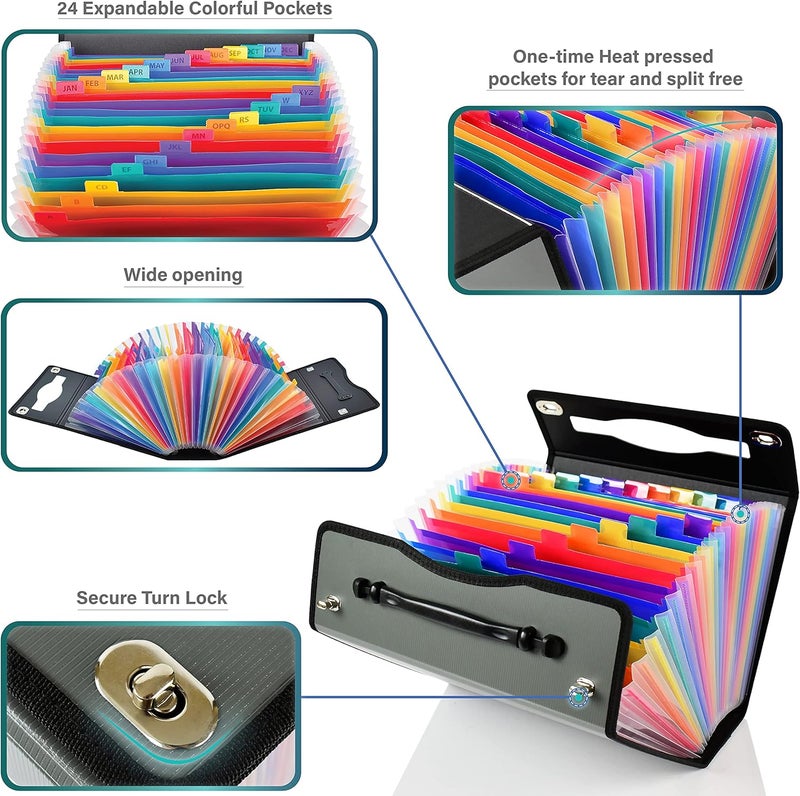 Cnk Accordion File Folders with 24 Pockets Organizer for Document Paper Storage Folder Documents Expanding Binder Folio Pocket Receipt Filing Expandable Files Dividers Labels Letter Durable Handle - Image 4