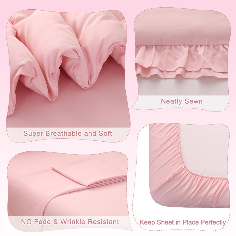 Wowelife Pink Toddler Bedding Set for Girls Toddler Bedding 4 Pieces Boho Tufted Comforter with Ruffles Design Toddler Girl Bed Set with Comforter, Fitted Sheet, Flat Sheet and Pillowcase - Image 5