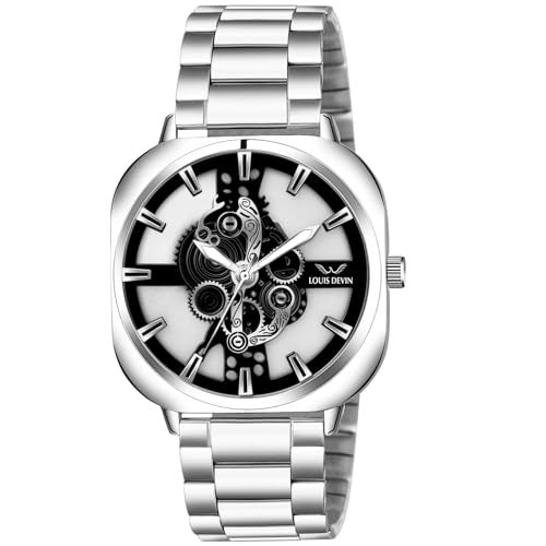 LOUIS DEVIN Stainless Steel Chain Analog Wrist Watch for Men (Black Dial) | LD-G081-BLK-CH - Image 1