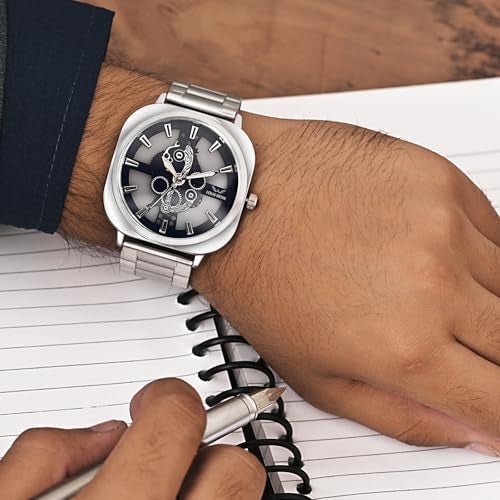 LOUIS DEVIN Stainless Steel Chain Analog Wrist Watch for Men (Black Dial) | LD-G081-BLK-CH - Image 2