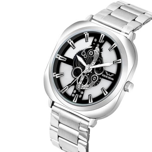 LOUIS DEVIN Stainless Steel Chain Analog Wrist Watch for Men (Black Dial) | LD-G081-BLK-CH - Image 4