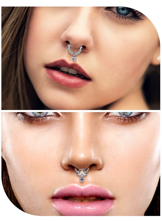 Wffo 4 Pcs Nose Rings - Silver Nose Rings - Water Drop Nose Ring - Star and Moon Nose Ring - Sparkling Diamond-Encrusted Nose Ring - Stainless Steel Nose Ring - Can be Used as a Nasal Septum Ring and Cartilage Earrings - Men's Women's Gifts (10mm) - Image 5