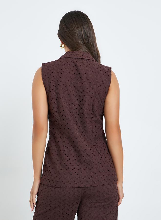 Styli Women Brown Sleeveless Eyelet Blouse - Image 5