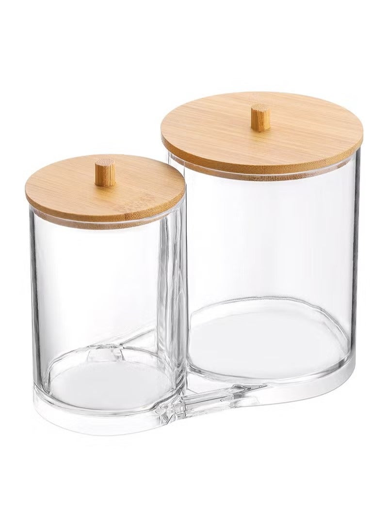 Clear Organizer Jar, SYOSI Cotton Swab Pads Holder,Cotton Ball Buds Dispenser Bathroom Jar Clear Organizer for Storage with Wood Lid