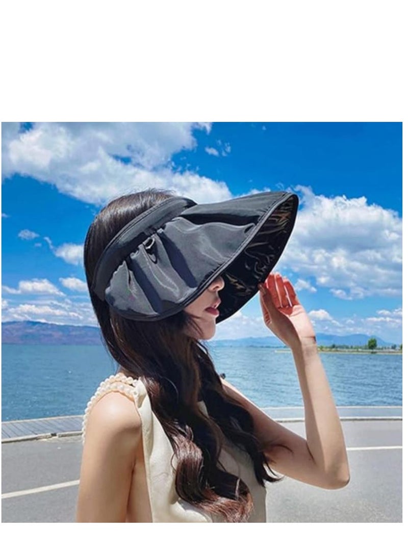 Y&D Women Sun Hat, Summer Beach Caps Women Hat Wide Brim UV Protection Floppy Brown Roll Up Hat Double-Side-Wear Ponytail Hats Baseball Caps Adjustable Cap  - Image 4