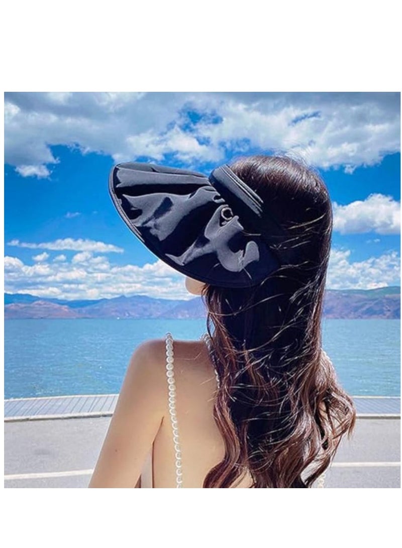 Y&D Women Sun Hat, Summer Beach Caps Women Hat Wide Brim UV Protection Floppy Brown Roll Up Hat Double-Side-Wear Ponytail Hats Baseball Caps Adjustable Cap  - Image 3