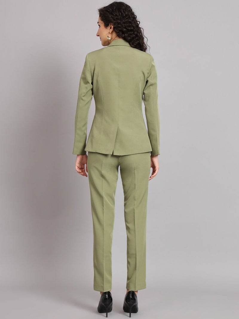 Powersutra Olive Notch Collar Stretch Pant Suit for Women - Image 4