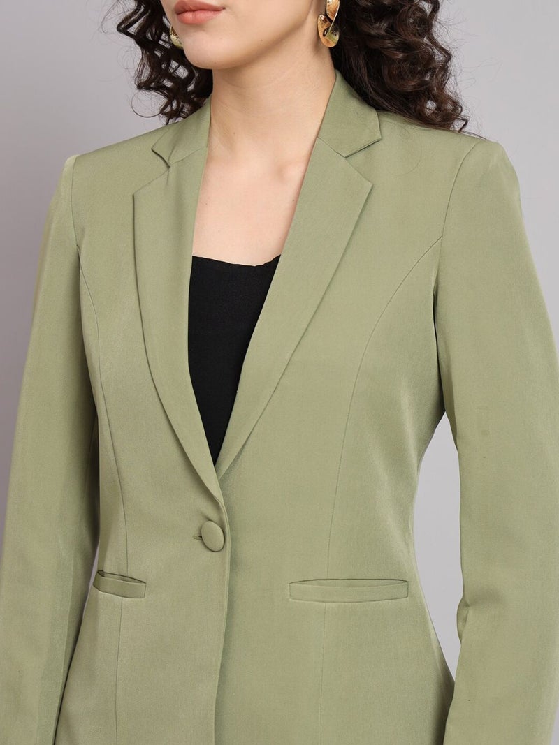 Powersutra Olive Notch Collar Stretch Pant Suit for Women - Image 2
