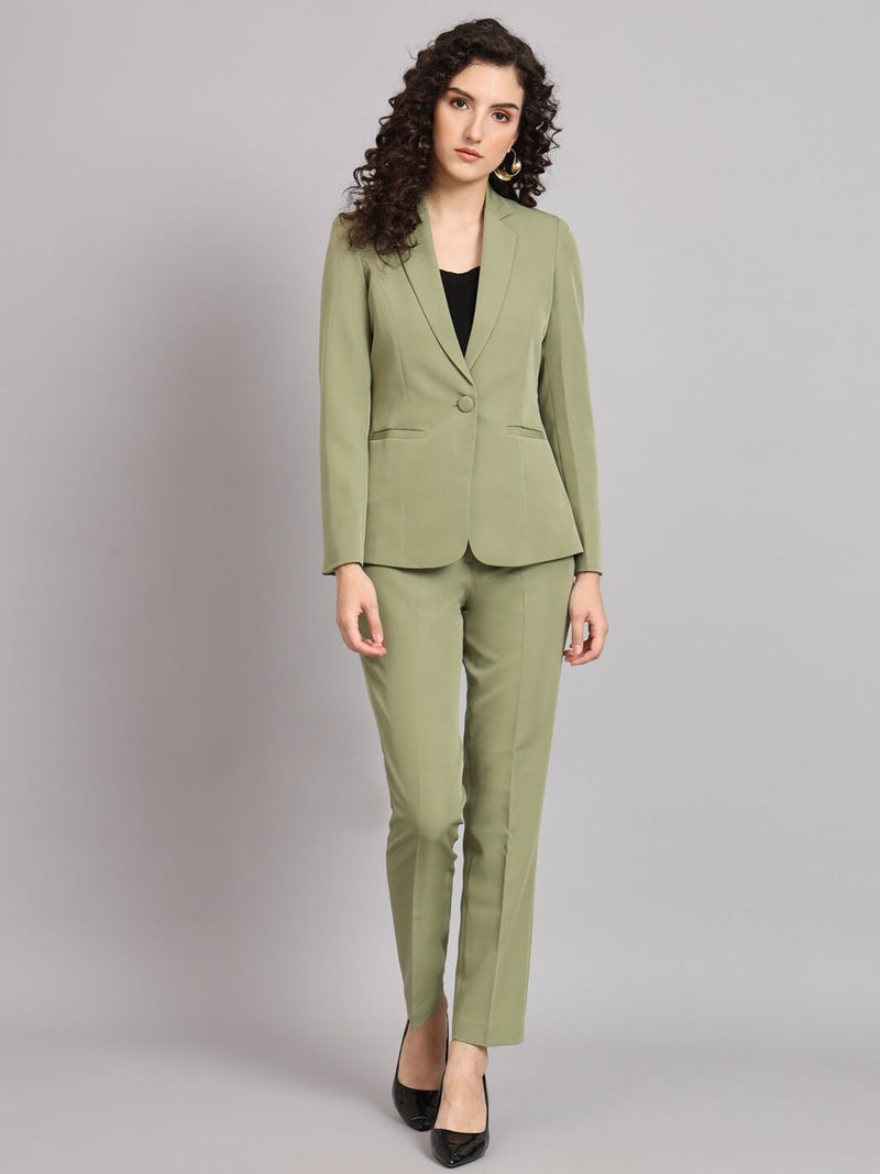 Powersutra Olive Notch Collar Stretch Pant Suit for Women - Image 1