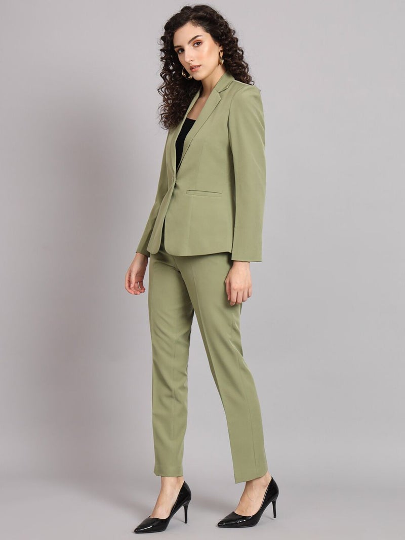 Powersutra Olive Notch Collar Stretch Pant Suit for Women - Image 5