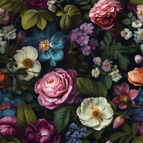 REDAMANCY Dark Black Pink Flowers White Poppies Peony Floral Peel and Stick Wallpaper Stick on Contact Paper Vintage Wall Paper Easy Peel Off for nightstand Drawer Cabinet Renter - Image 1