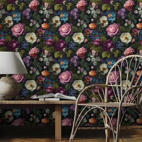 REDAMANCY Dark Black Pink Flowers White Poppies Peony Floral Peel and Stick Wallpaper Stick on Contact Paper Vintage Wall Paper Easy Peel Off for nightstand Drawer Cabinet Renter - Image 3