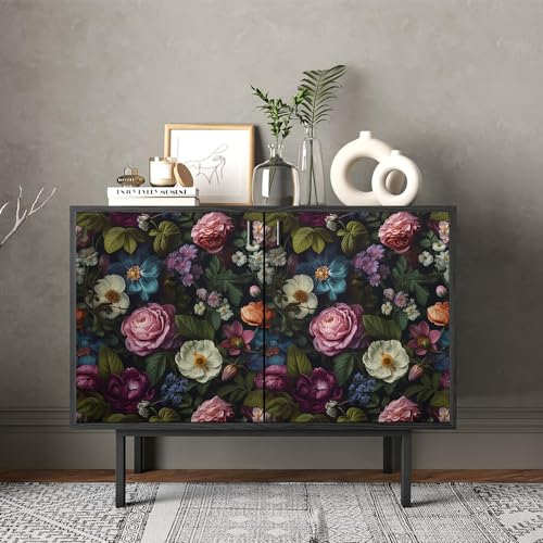REDAMANCY Dark Black Pink Flowers White Poppies Peony Floral Peel and Stick Wallpaper Stick on Contact Paper Vintage Wall Paper Easy Peel Off for nightstand Drawer Cabinet Renter - Image 4