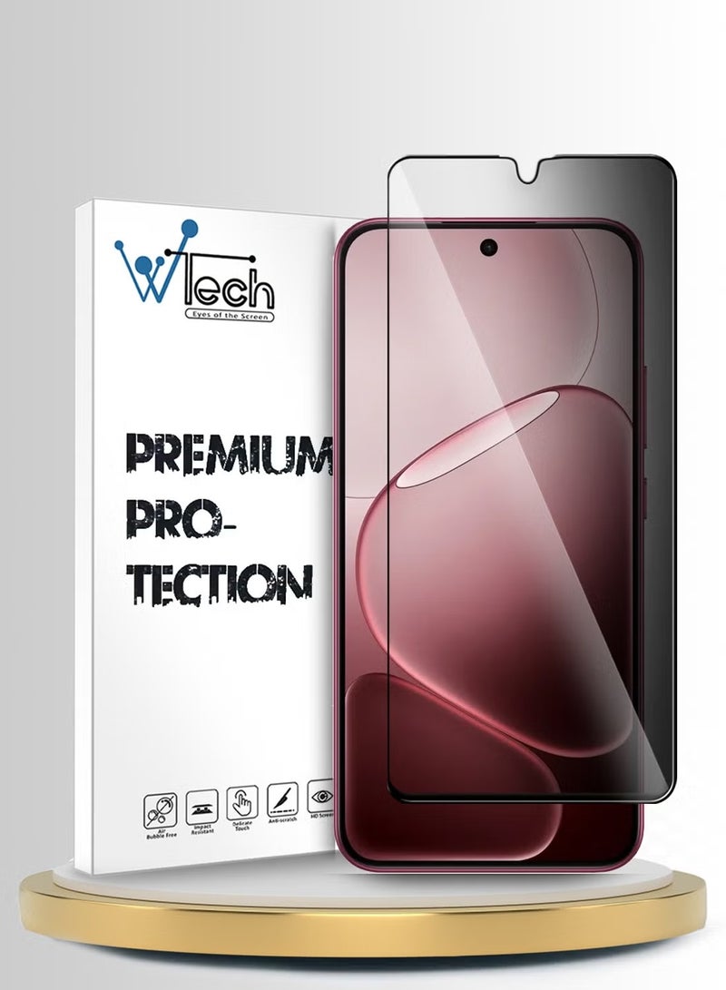 دبليو تيك حامي شاشة زجاجي مقسّى كامل مع غطاء كامل وخاصية الخصوصية لسلسلة Oppo A6 Pro 5G 2025 Premium E2E (MSGECP) - شفاف/أسود