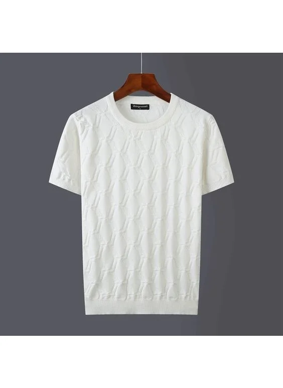 Cool Tarz Cool Style White Men's Round Neck Patterned Knitted T-Shirt