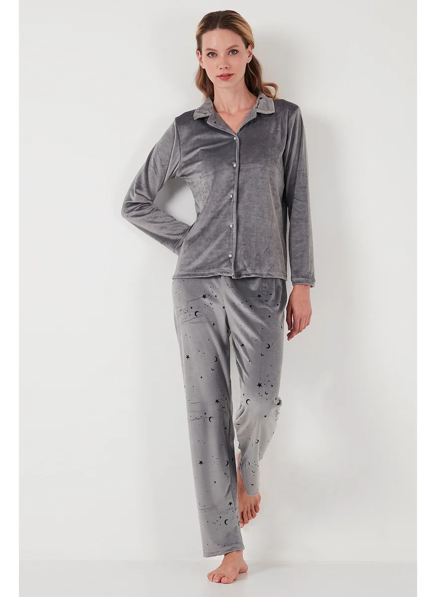 Lela Regular Fit Patterned Shiny Velvet Pajama Set Women's Pajama Set 65713311