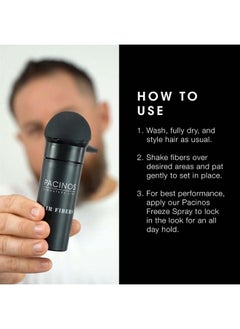 Pacinos Hair Fibers (Black) - Thickening Fibers Achieve Fuller Appearance by Concealing Thinning Hair & Bald Spots, Includes Applicator Pump Nozzle  - Image 2
