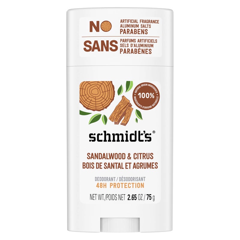 Schmidt's Aluminum-Free Vegan Deodorant Sandalwood & Citrus for Women and Men, with 24 Hour Odor Protection, Natural Ingredients, Cruelty-Free, 2.65 oz - Image 1