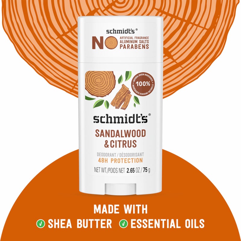 Schmidt's Aluminum-Free Vegan Deodorant Sandalwood & Citrus for Women and Men, with 24 Hour Odor Protection, Natural Ingredients, Cruelty-Free, 2.65 oz - Image 2