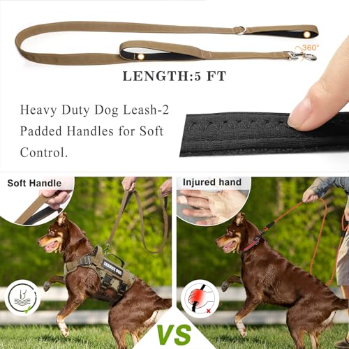 WINSEE Tactical Dog Harness with Dog Leash, Service Working MOLLE Vest with 10 Pet Patches for Dog, No Pull Military Harness and Backpack for Training Hunting Walking - Image 3