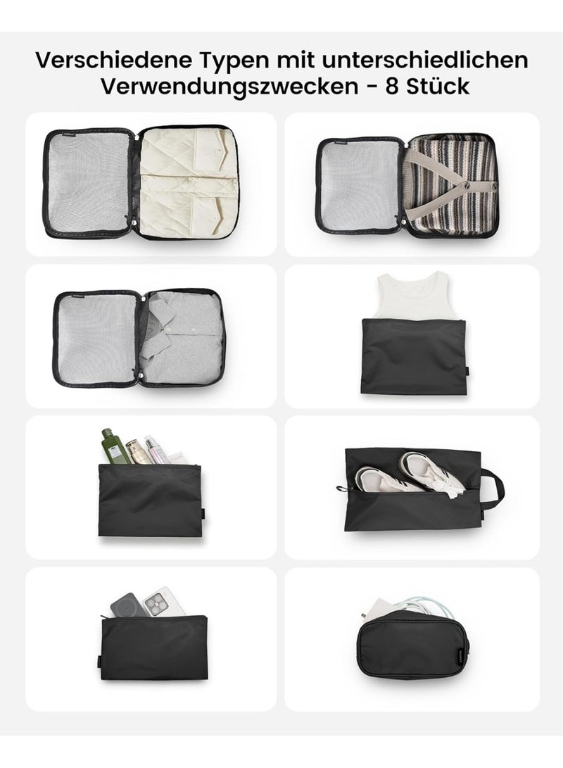 كارتيا 8-Teilige Koffer Organizer Travel Essentials, Wasserdicht Ultraleichter und langlebiger PackwüRfel Koffer Organizer Mit Schuhtasche, Kosmetiktasche (Schwarz) - Image 5