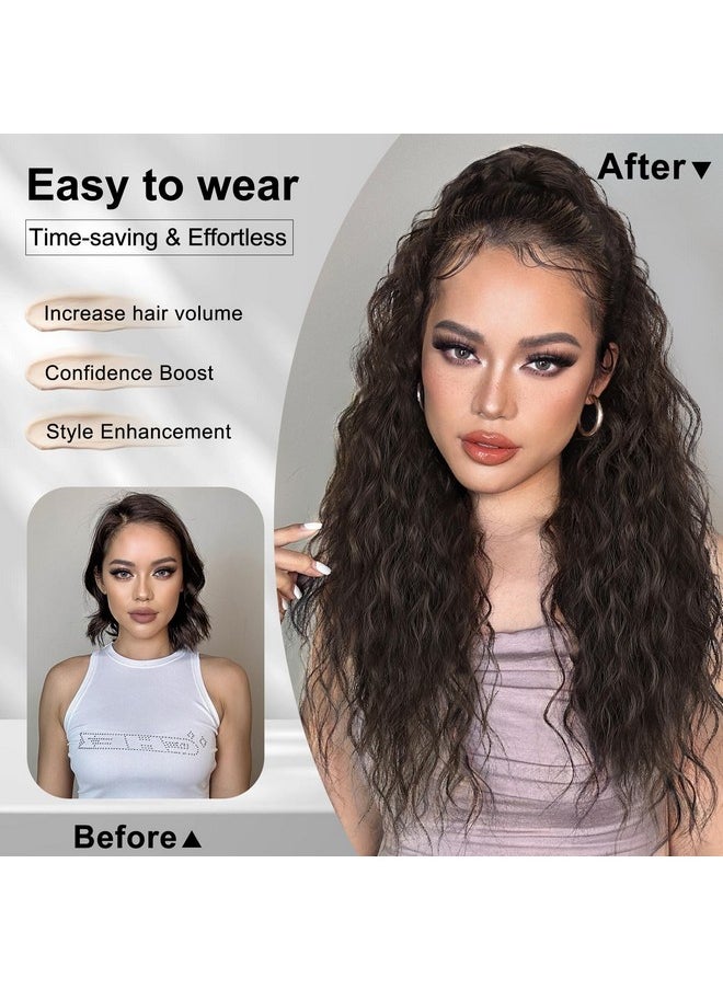 ALXNAN Lxnan Clip On Ponytails Claw Clip Ponytail Extensions For Women Long Dark Brown Curly Wavy Ponytail Extension Fluffy Synthetic Hairpiece For Daily Party Use 26 Inch  - Image 3