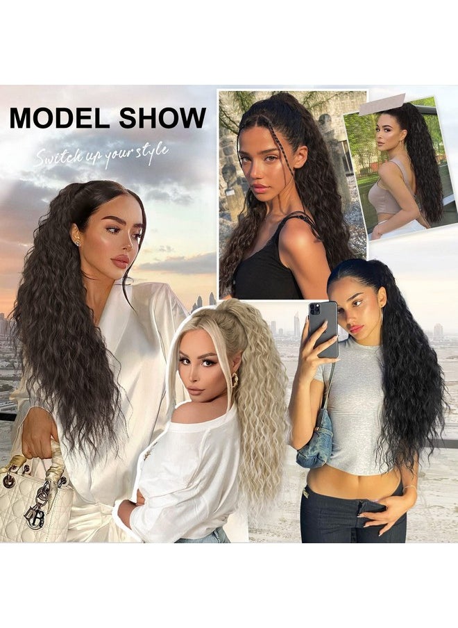 ALXNAN Lxnan Clip On Ponytails Claw Clip Ponytail Extensions For Women Long Dark Brown Curly Wavy Ponytail Extension Fluffy Synthetic Hairpiece For Daily Party Use 26 Inch  - Image 5