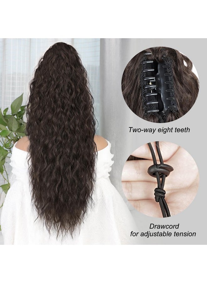 ALXNAN Lxnan Clip On Ponytails Claw Clip Ponytail Extensions For Women Long Dark Brown Curly Wavy Ponytail Extension Fluffy Synthetic Hairpiece For Daily Party Use 26 Inch  - Image 4