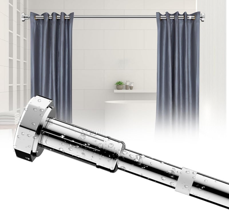 Shower Curtain Rod 130cm-230cm Adjustable Telescopic Curtain Rod Extendable Non-Slip Spring Tension Shower Pole Wardrobe Hanger Rod for Bathroom Window Kitchen Cupboard, No Drilling Easy to Install - Image 1