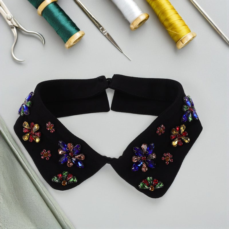Rhinestone Fake Collar: Embellished Detachable False Collar Lapel collar Fake Shirt Blouse Shirt Attachment For Women Girls - Image 2