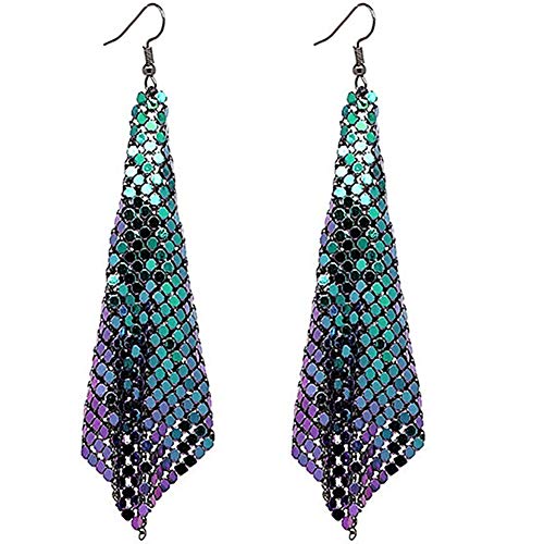 Suyi Trendy Women Earrings Metal Mesh Grid Sequins Tassel Long Drop Dangle Earrings Multicolor - Image 1